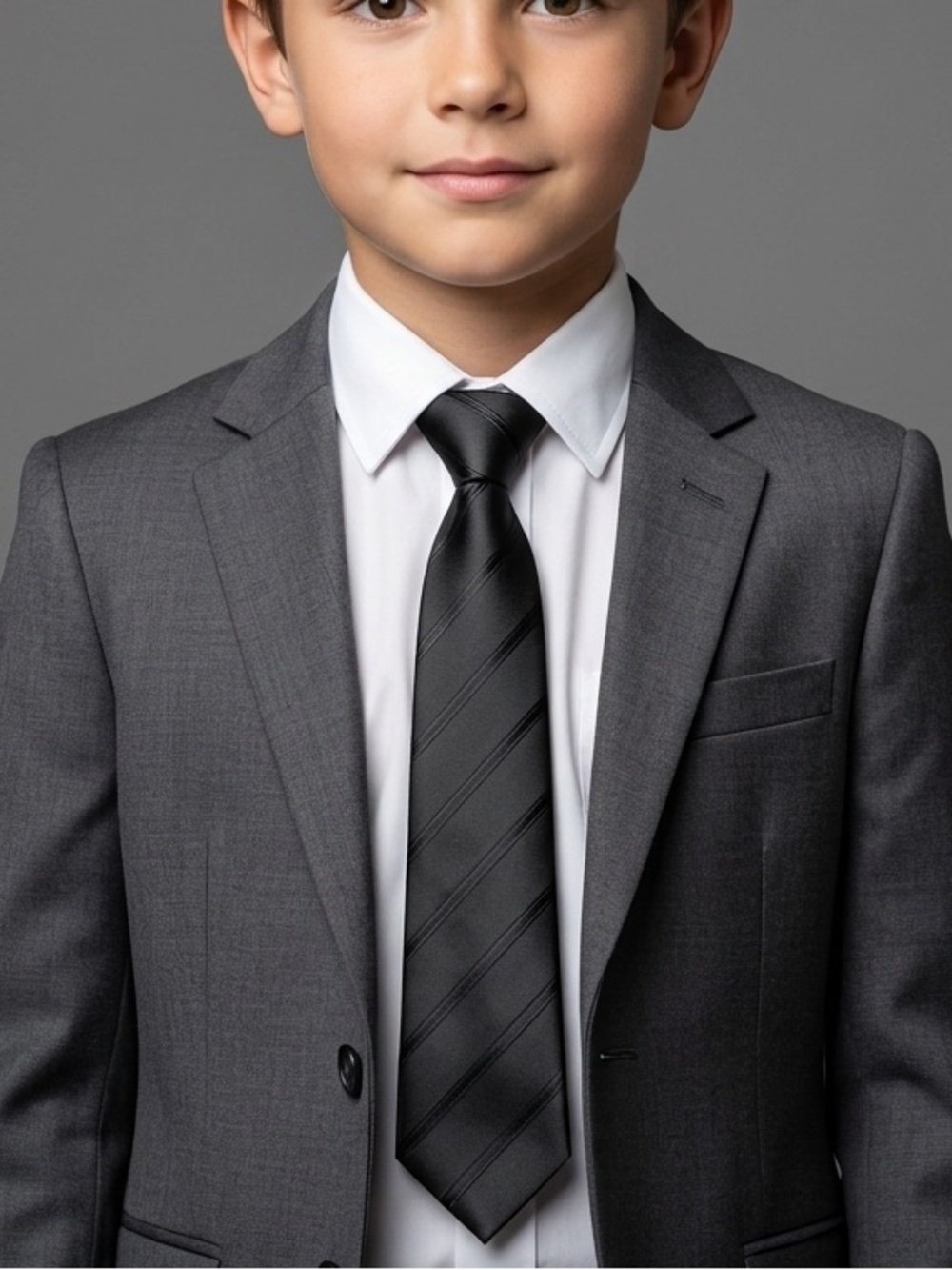 Bergamo New York Boys Black Striped Zipper Tie - 14"
